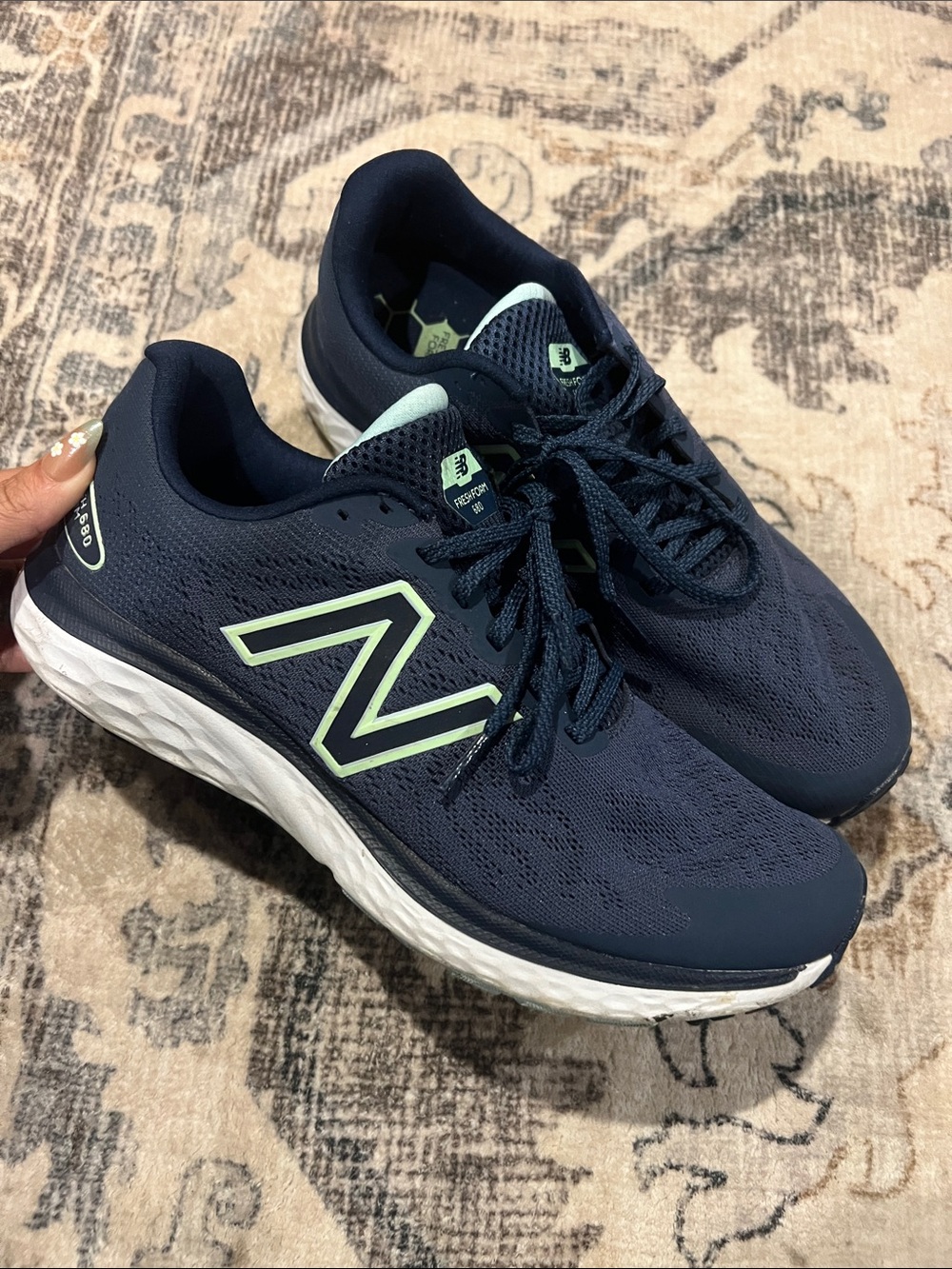 New Balance Men's Navy Running Shoes with Mint Logo Accent